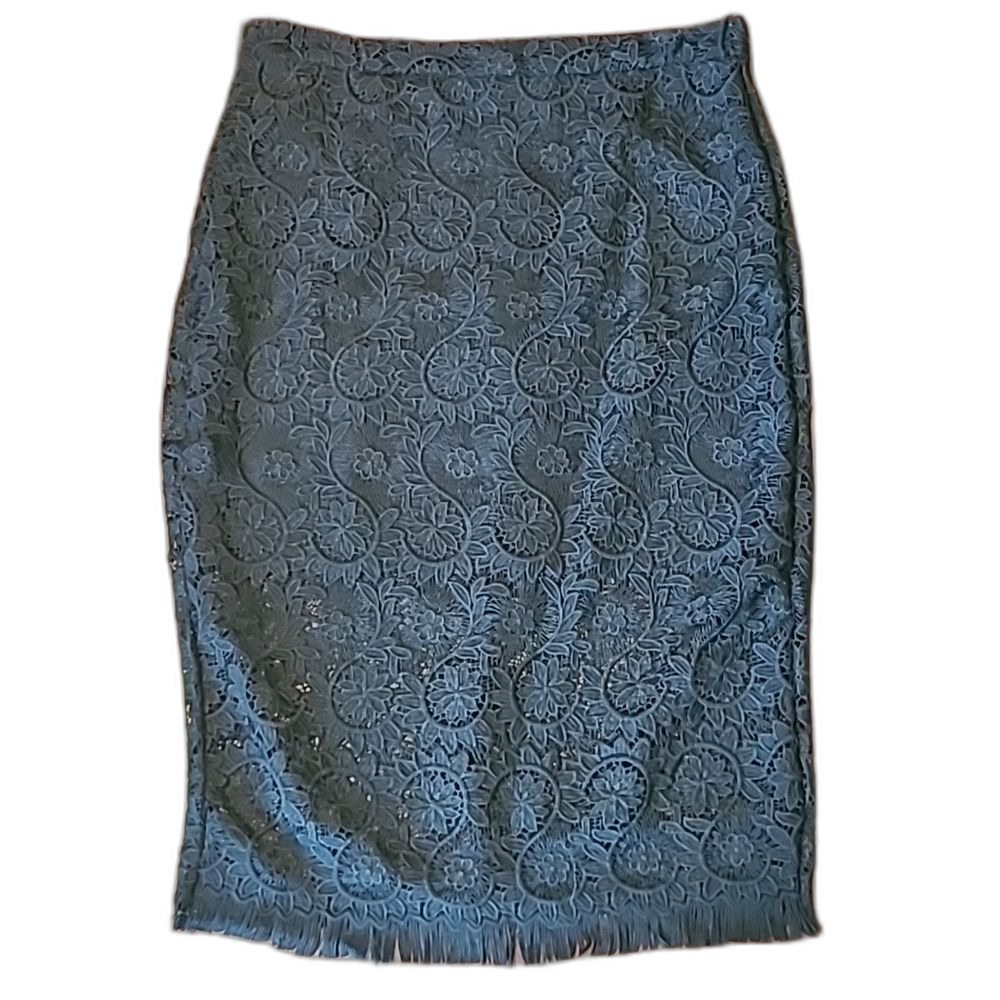 Forever 21 Lace Pencil Skirt Straight Fringe See-Through Midi Self Short Lining